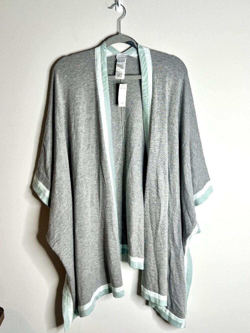 Chico's Tipped Ruana Wrap Oversized Poncho Fall Layering Quiet Luxury L/XL NWT